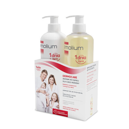 Emolium Dermocare set, aceite lavante hidratante, a partir de 3 meses, 400 ml + gel lavante cremoso, a partir de 1 mes, 400 ml