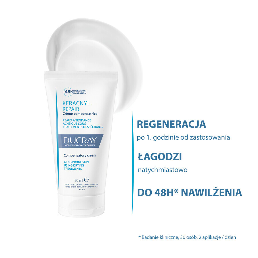 Ducray Keracnyl Repair, crema riparatrice, pelle acneica, post-trattamento, 50 ml