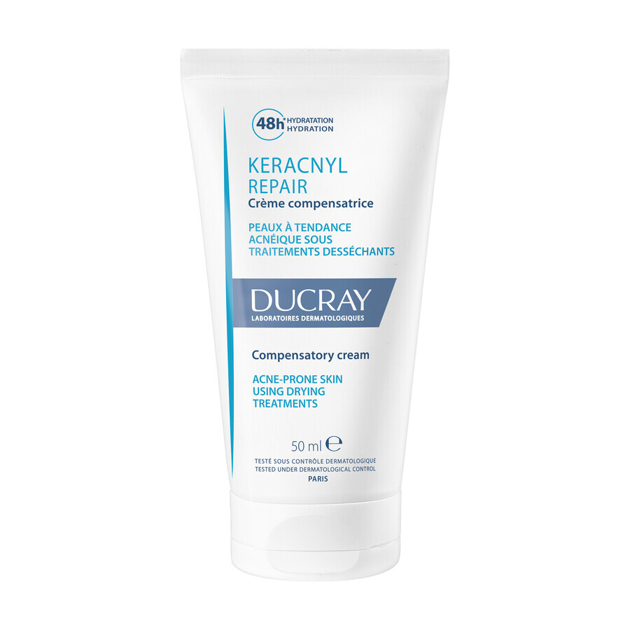 Ducray Keracnyl Repair, crema riparatrice, pelle acneica, post-trattamento, 50 ml