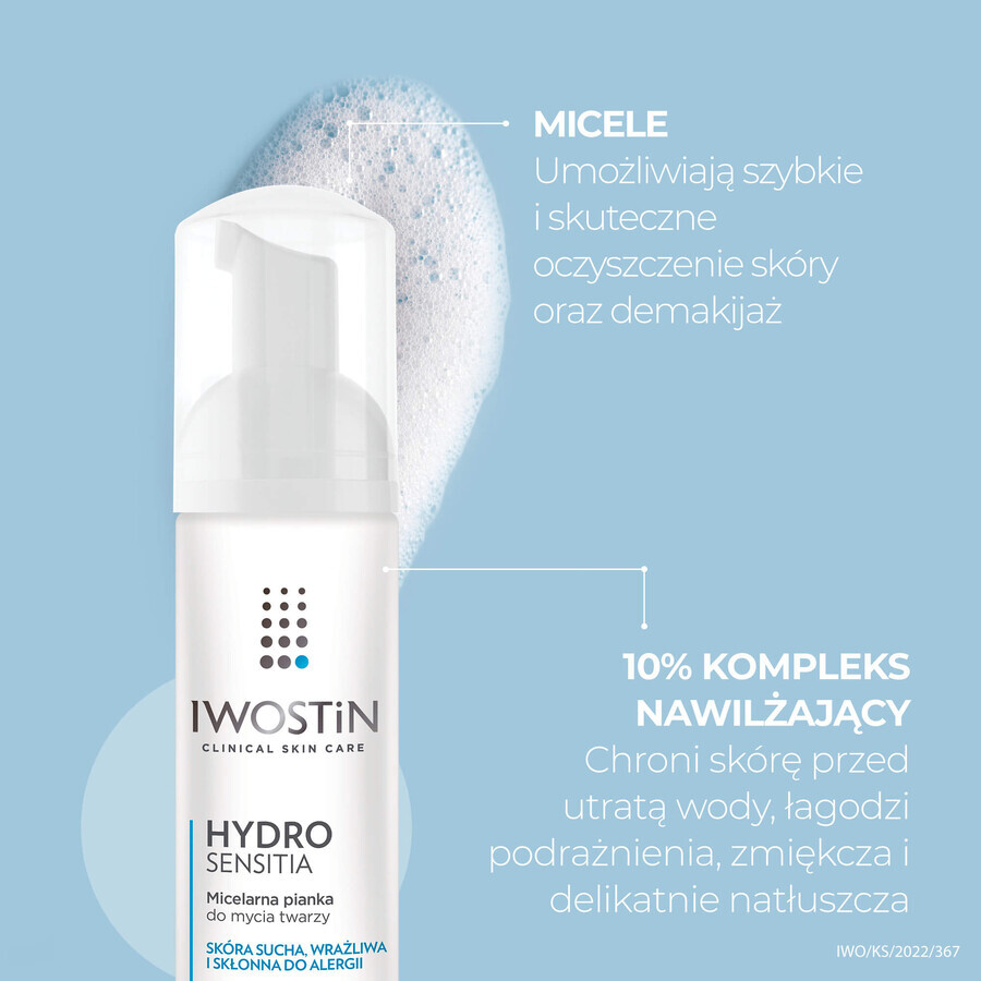 Set Iwostin Hydro Sensitia, mousse micellaire, 165 ml + crème hydratante, SPF 15, 50 ml