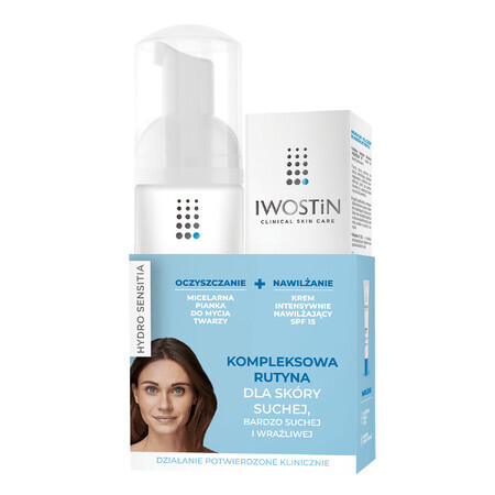 Set Iwostin Hydro Sensitia, mousse micellaire, 165 ml + crème hydratante, SPF 15, 50 ml