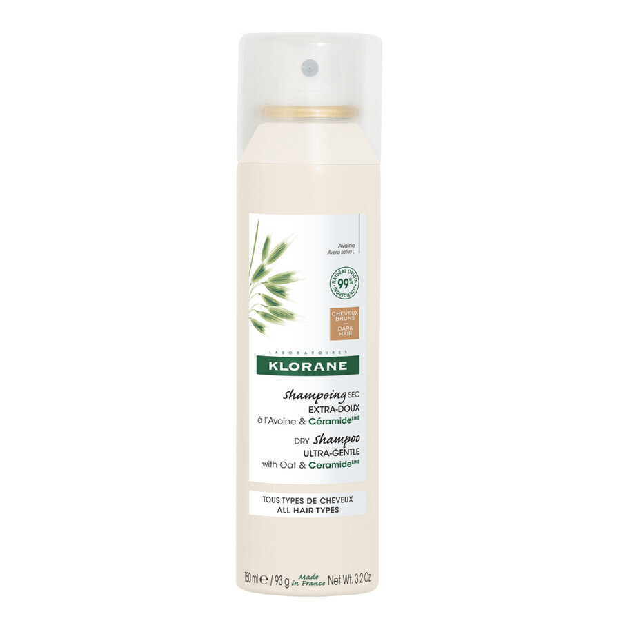 Klorane, shampoo secco ultra delicato al latte d'avena per capelli scuri, 150 ml