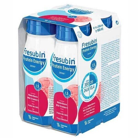 Fresubin Protein Energy Drink, preparato nutrizionale, gusto fragola, 4 x 200 ml