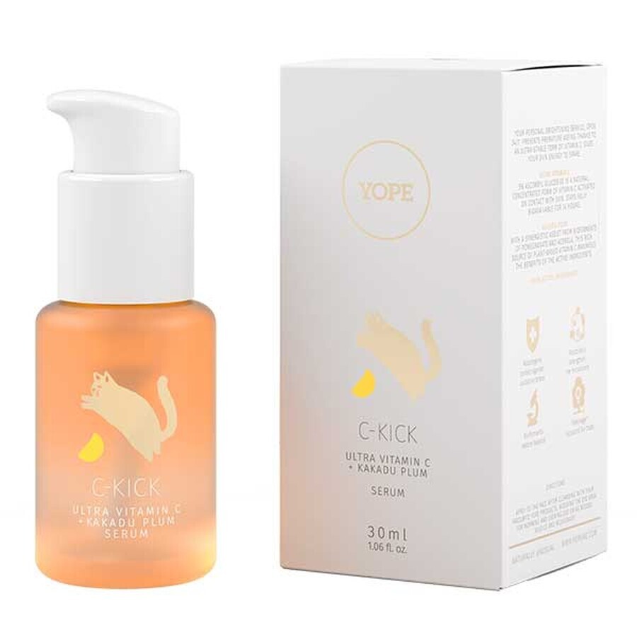 Yope C-Kick, siero per il viso, ultra vitamina C + prugna kakadu, 30 ml