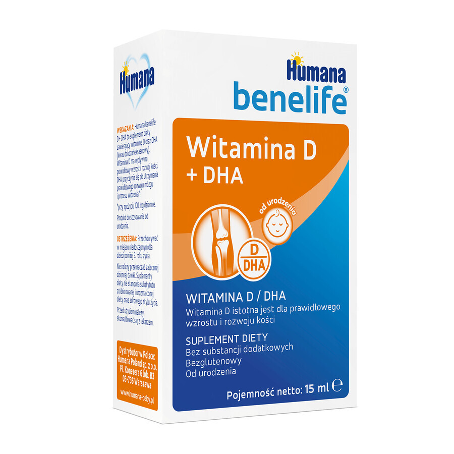 Humana Benelife Vitamina D + DHA, dalla nascita, 15 ml