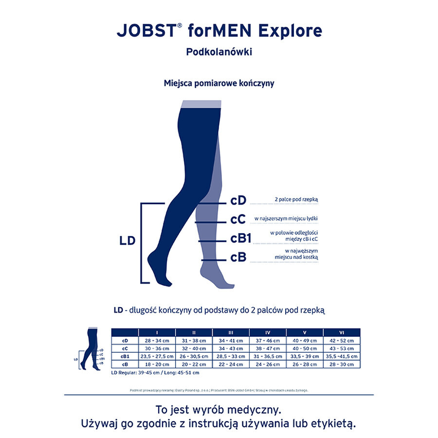 Jobst For Men Explore, chaussettes de compression au genou, CCL2, bout fermé, taille 6, noir