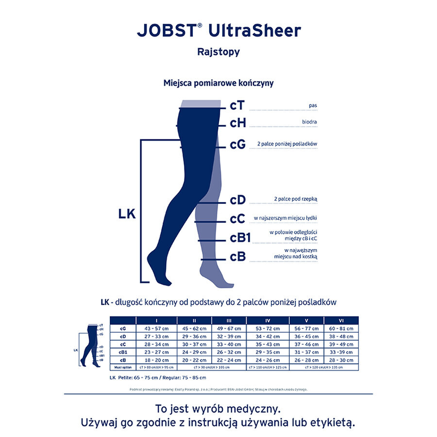 Jobst Ultra Sheer, collant a compressione, CCL2, punta chiusa, taglia 5, nero