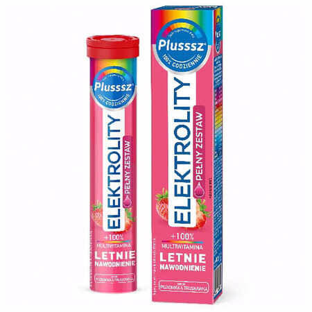 Plusssz Elektrolity + 100% Multivitaminico, gusto fragola-limone, 24 compresse effervescenti