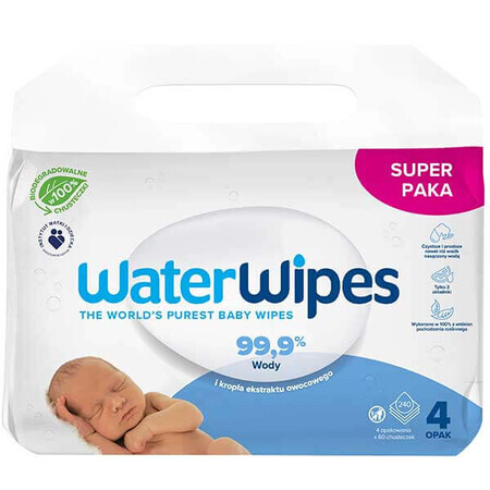 WaterWipes Bio, salviette umidificate, acqua, dalla nascita, 4 x 60 pz.