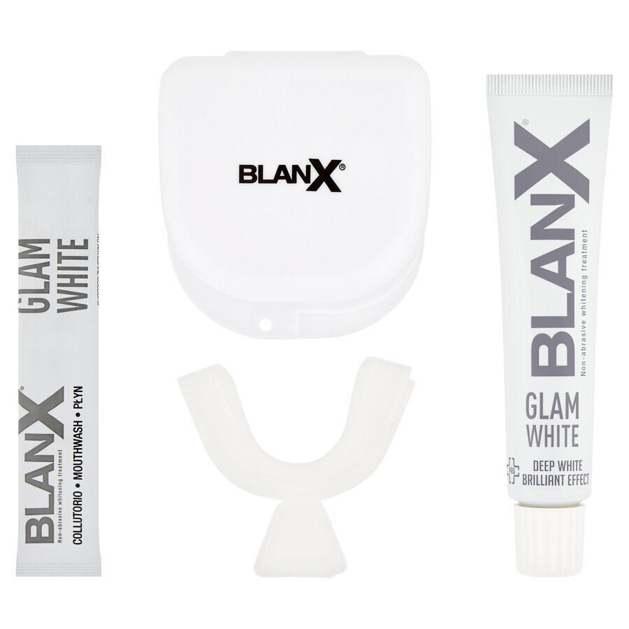 BlanX Glam White, sistema di sbiancamento dei denti per 6 giorni, dentifricio, 40 ml + collutorio, 6 bustine