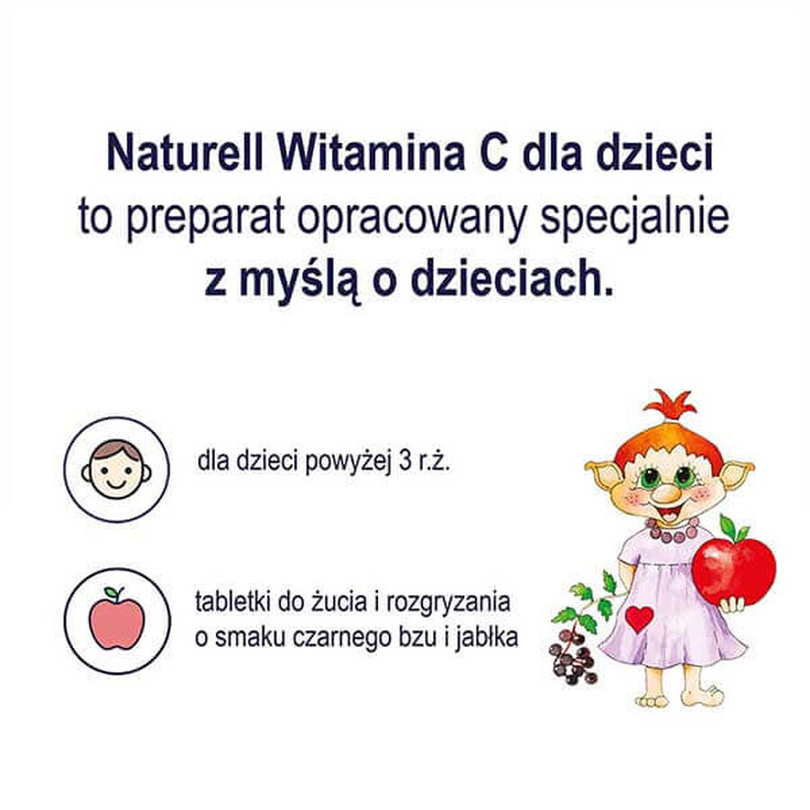 Naturell Vitamina C para Niños 50 mg, sabor saúco y manzana, 60 comprimidos masticables