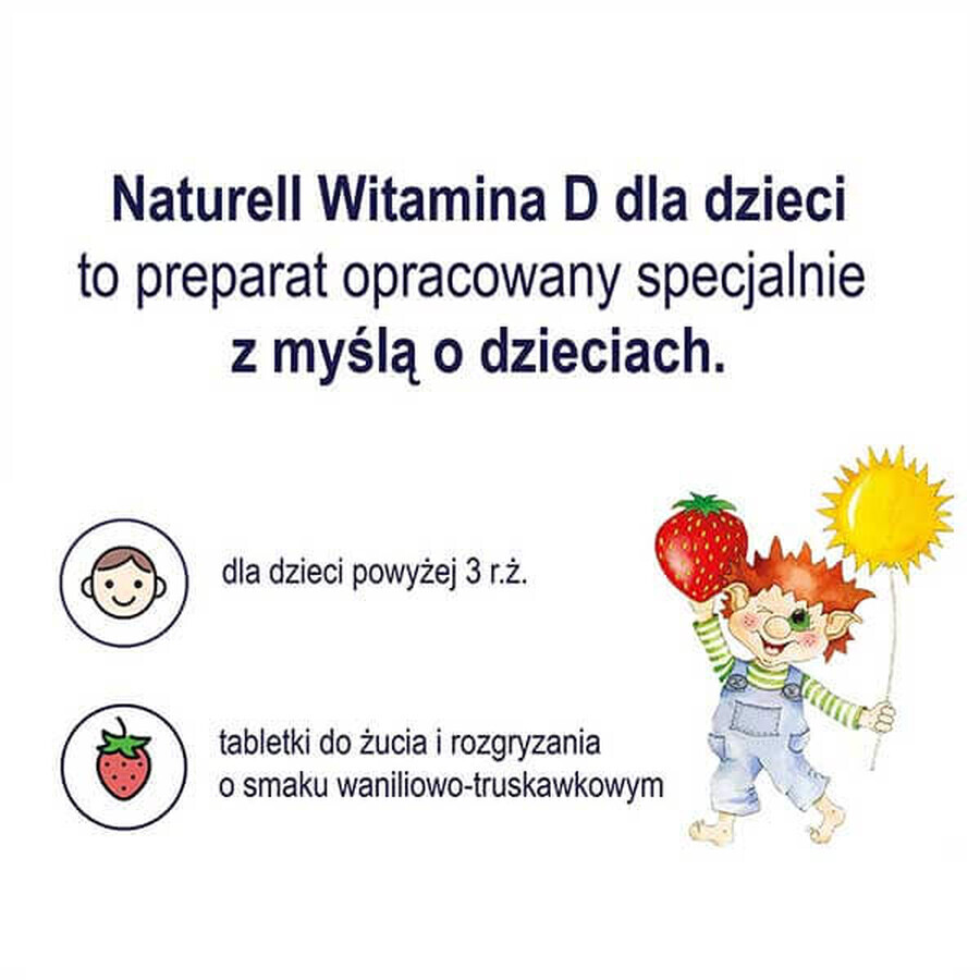 Naturell Vitamin D für Kinder 1000 IU, Vanille- und Erdbeergeschmack, 60 Kautabletten