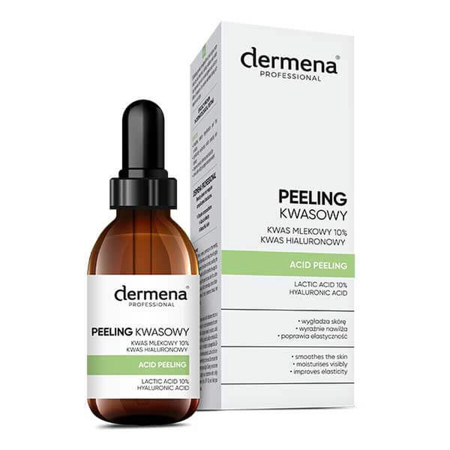 Dermena Professional, peeling acide lactique 10% + acide hyaluronique, tous types de peau, 20 ml 