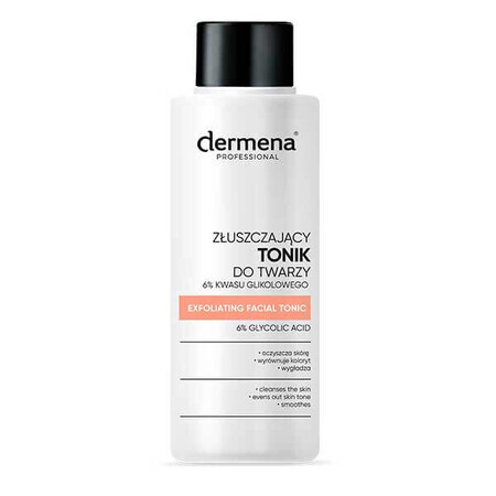 Dermena Professional, tonico esfoliante per il viso, 6% acido glicolico, tutti i tipi di pelle, 100 ml