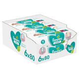 Pampers Sensitive, Feuchttücher, 6 x 80 Stück