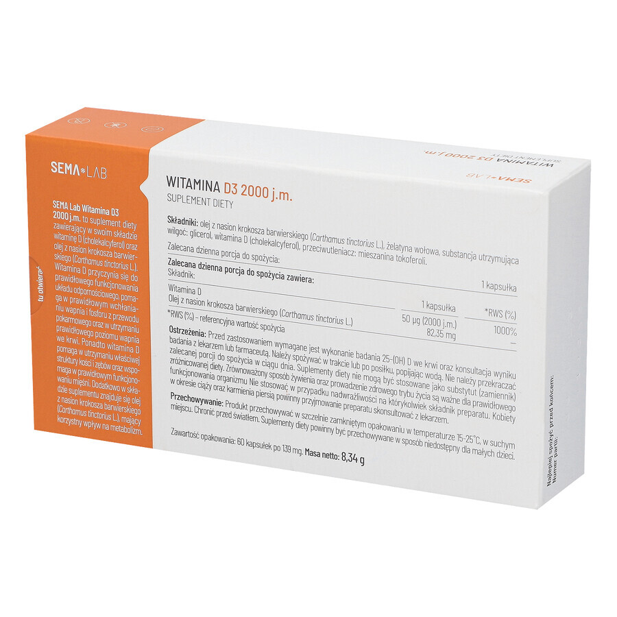 SEMA Lab Vitamina D3 2000 UI, 60 capsule molli