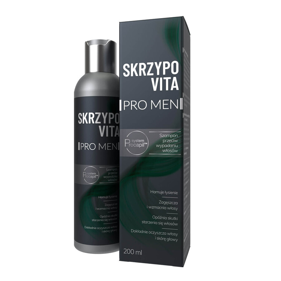 Skrzypovita, set da uomo, 30 compresse rivestite con film + Pro Men, shampoo anti-caduta dei capelli, 200 ml + più borsa per il trucco