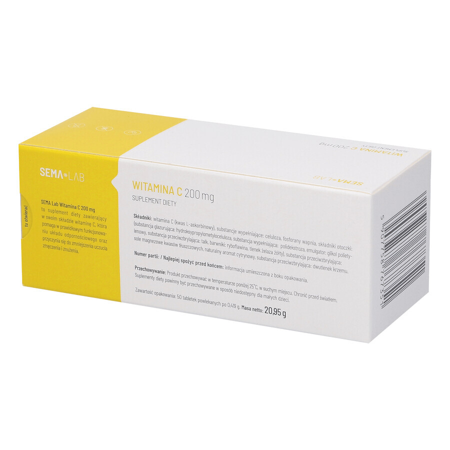 SEMA Lab Vitamina C 200 mg, 50 compresse rivestite con film