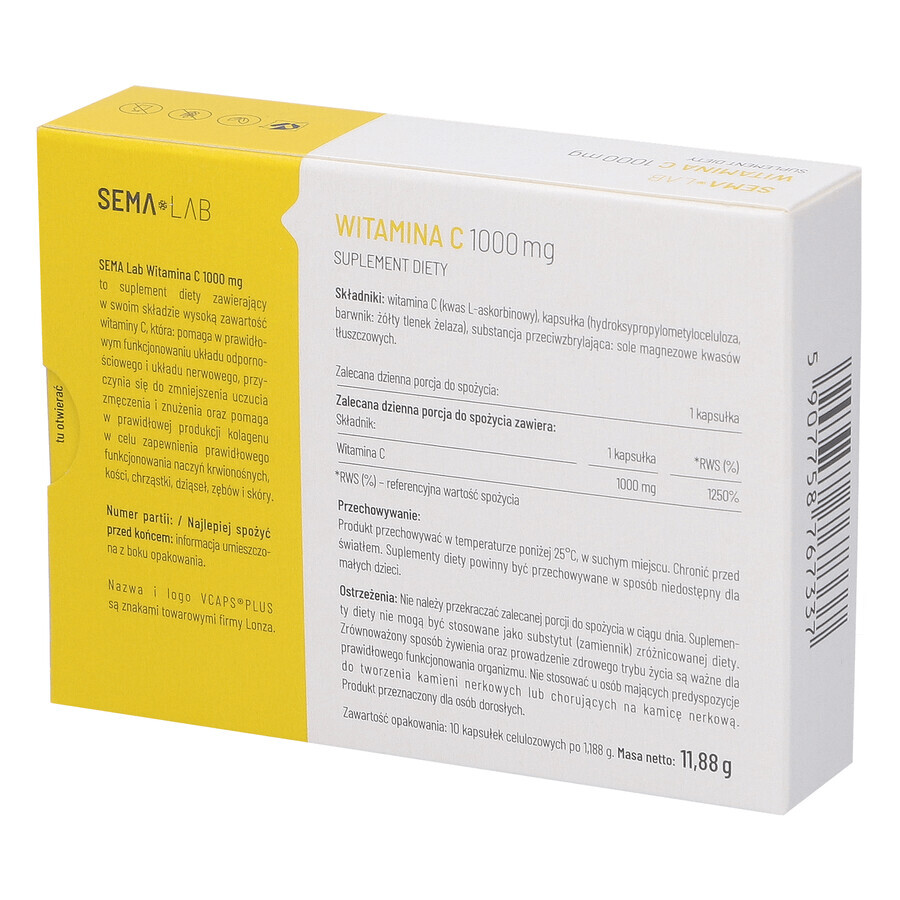 SEMA Lab Vitamina C 1000 mg, 10 capsule di cellulosa