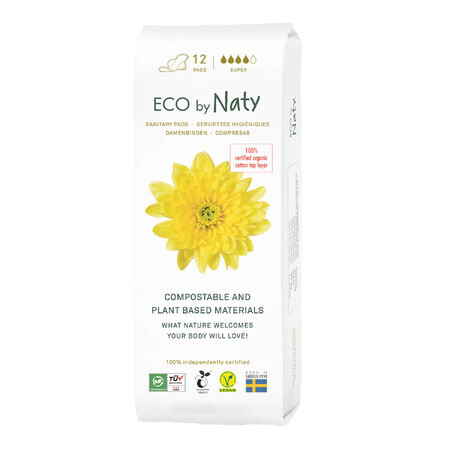 Eco by Naty, assorbenti ecologici con ali, compostabili, Super, 12 pezzi