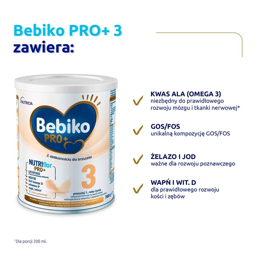 Bebiko Pro+ 3 Nutriflor Pro+, lapte modificat, peste 1 an, 700 g