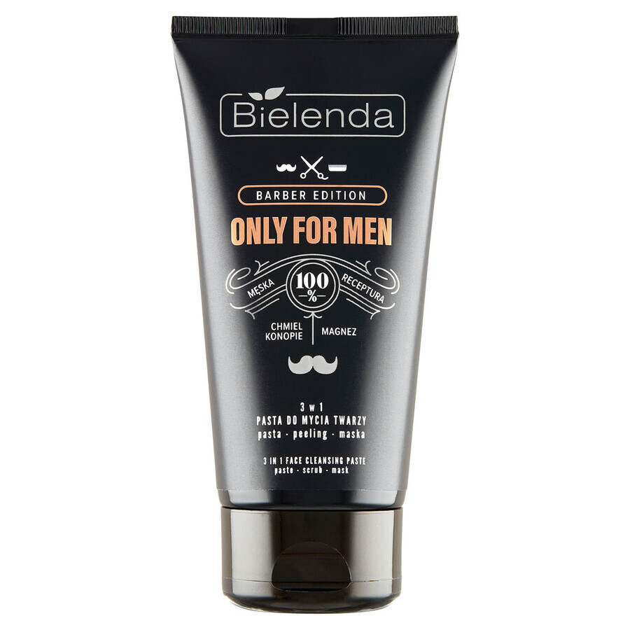 Bielenda Only For Men Barber Edition, 3-in-1-Gesichtsreinigung, Paste-Peeling-Maske, 150 g