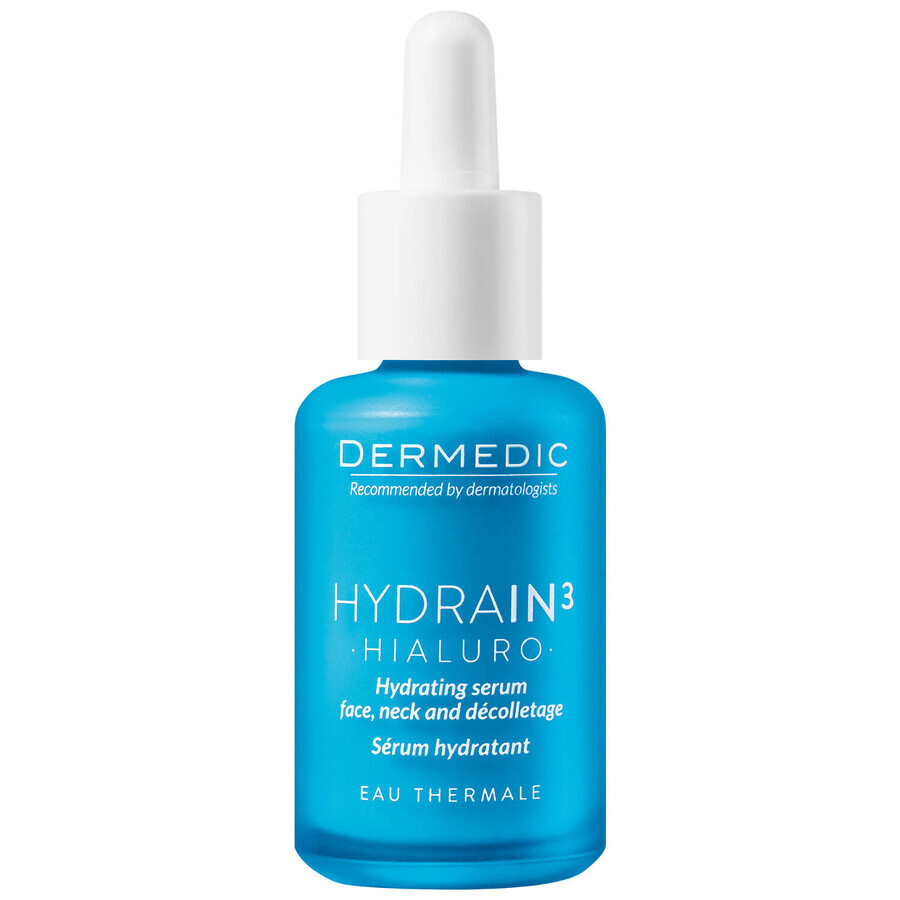 Dermedic Hydrain 3 Hialuro, siero idratante per viso, collo e décolleté, pelle disidratata e secca, 30 ml