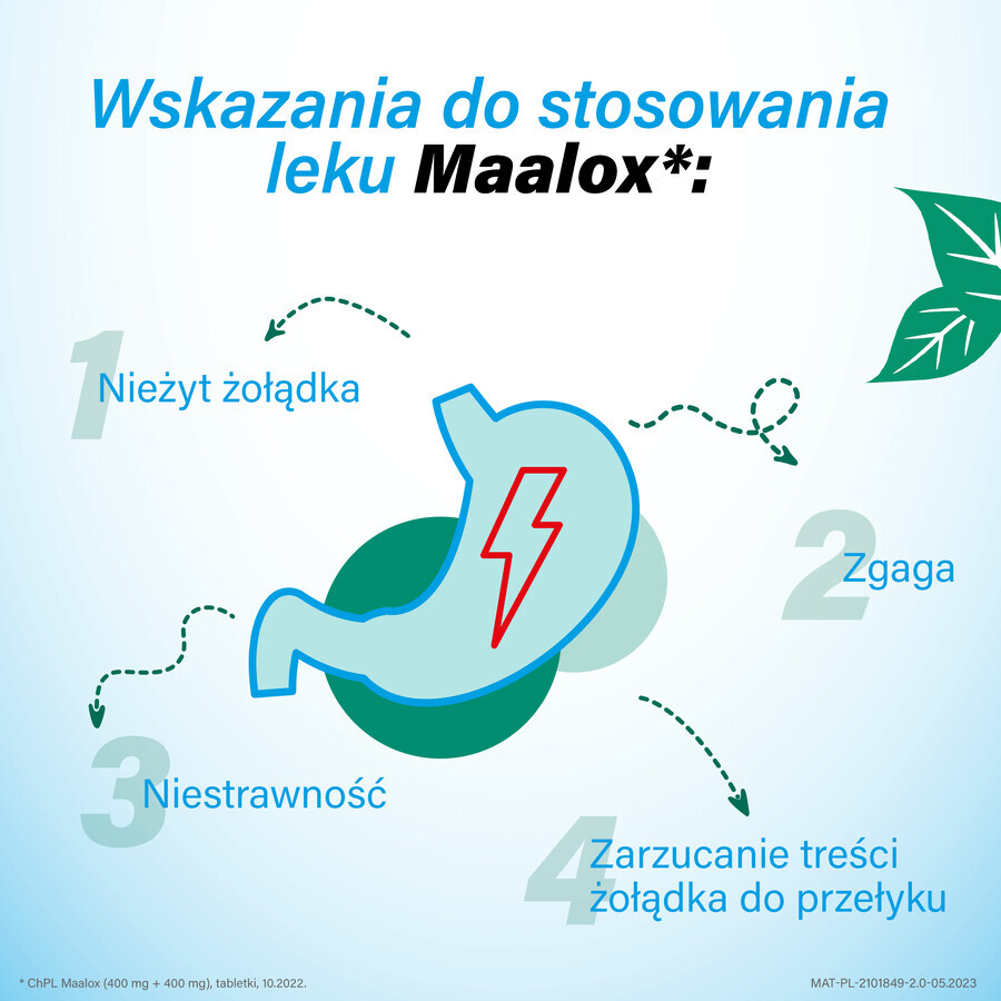 Maalox 400 mg + 400 mg, 20 tablets