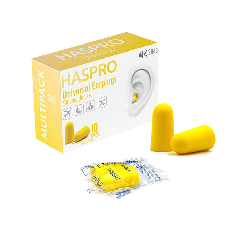 Haspro Multi, tapones para los oídos, amarillo, 20 unidades