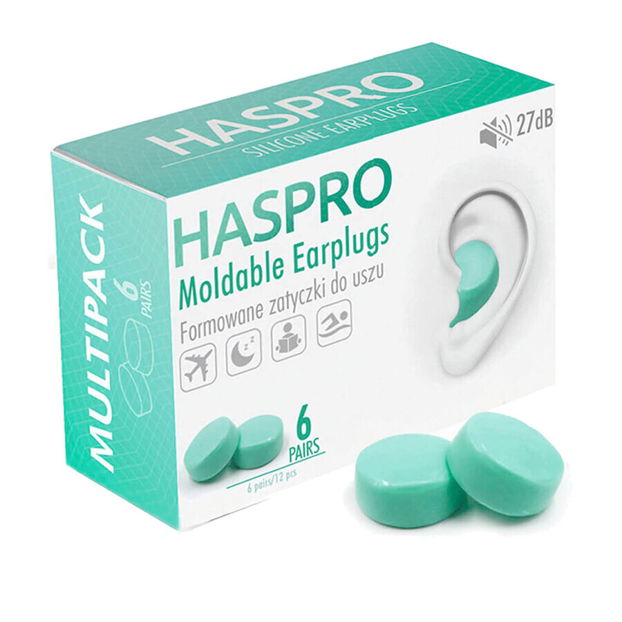 Haspro, tappi per orecchie sagomati, menta, 12 pezzi