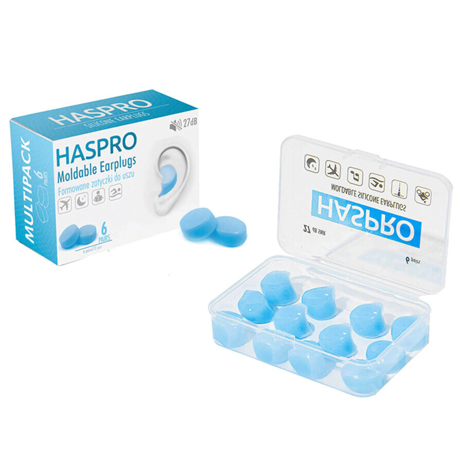 Haspro, tappi per orecchie sagomati, blu, 12 pezzi