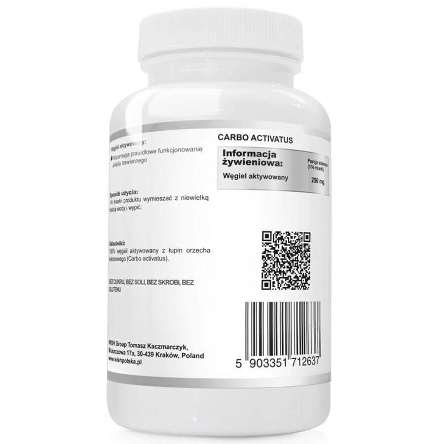 Wish Carbon activat de nucă de cocos 250 mg, pulbere, 250 g