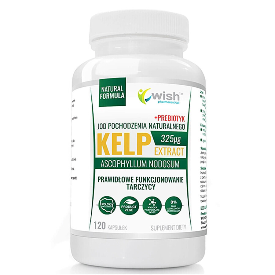 Wish Kelp Extract, iodio 325 µg + prebiotico, 120 capsule