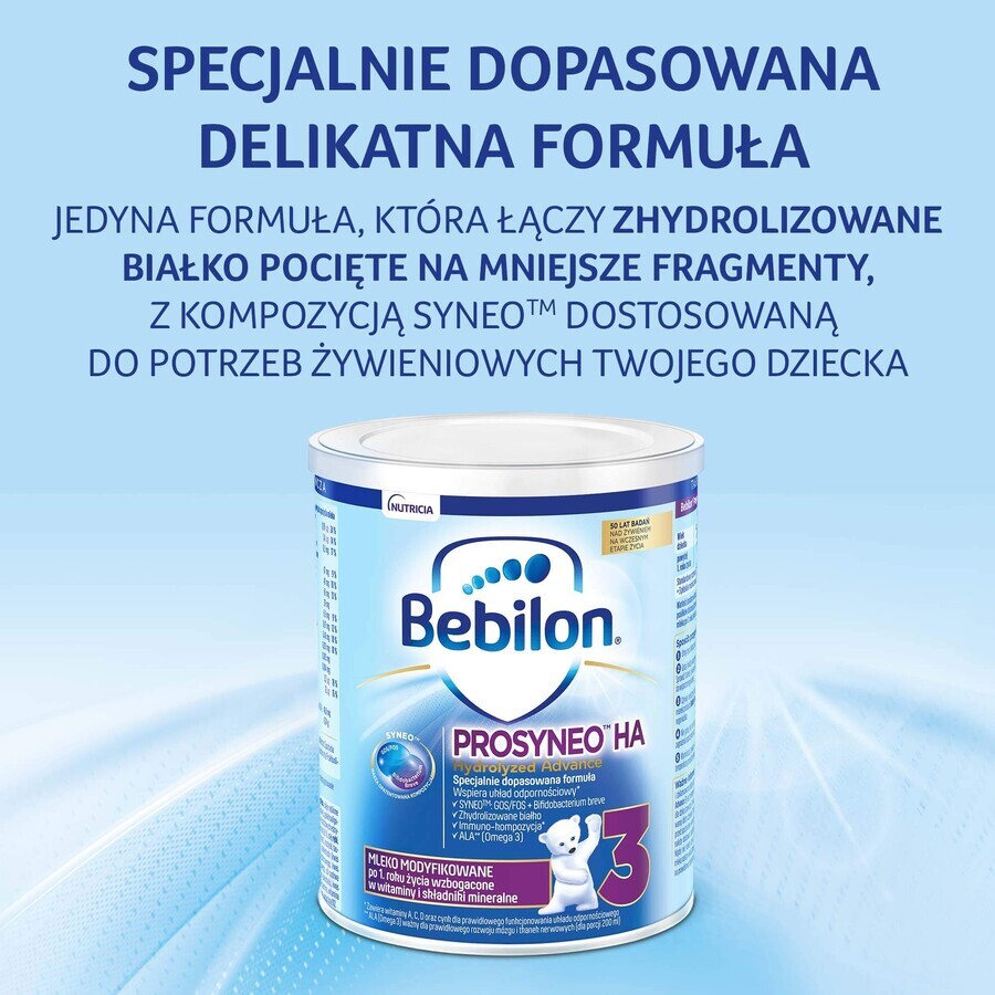 Bebilon Prosyneo HA Hydrolyzed Advance 3, latte modificato, dopo 1 anno, 400 g