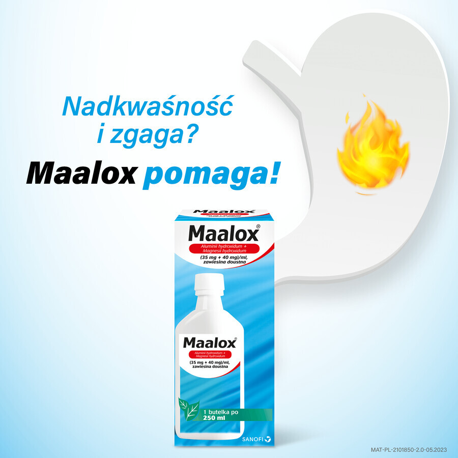 Maalox (35 mg + 40 mg)/ml, suspensie voor oraal gebruik, 250 ml