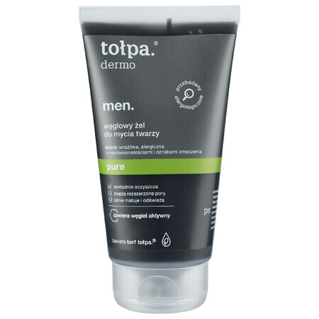 Tolpa Dermo Men Pure, gel detergente per il viso al carbone vegetale, 150 ml