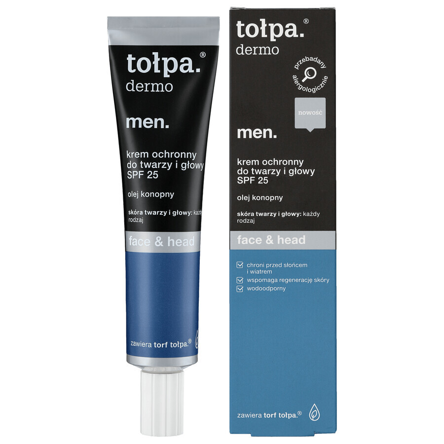 Tolpa Dermo Men Face &amp; Head, crema protettiva per viso e testa, SPF 25, 40 ml