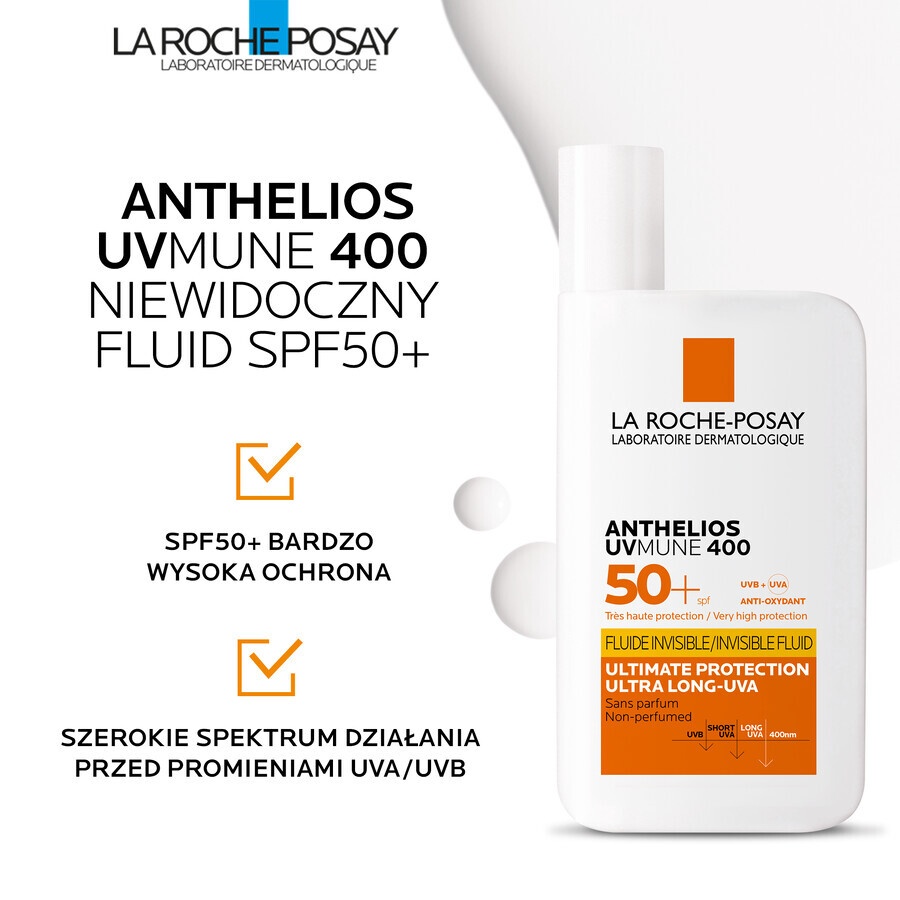 La Roche-Posay Anthelios UVMune 400, fluido protettivo invisibile, SPF 50+, 50 ml