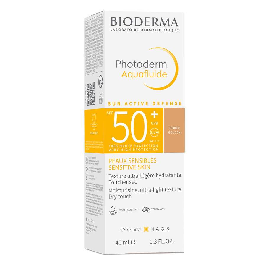 Bioderma Photoderm Aquafluide, fluido ultraligero para pieles sensibles, tono oscuro, FPS 50+, 40 ml