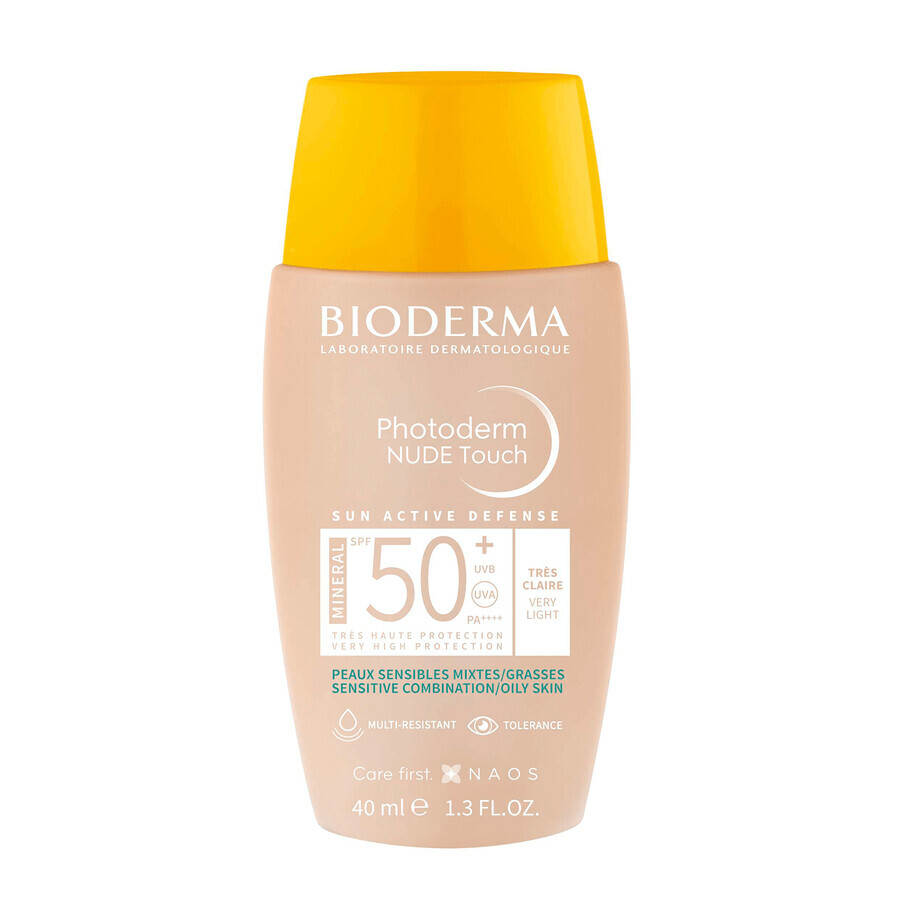 Bioderma Photoderm Nude Touch, fondotinta minerale effetto nudo, tonalità molto chiara, SPF 50+, 40 ml