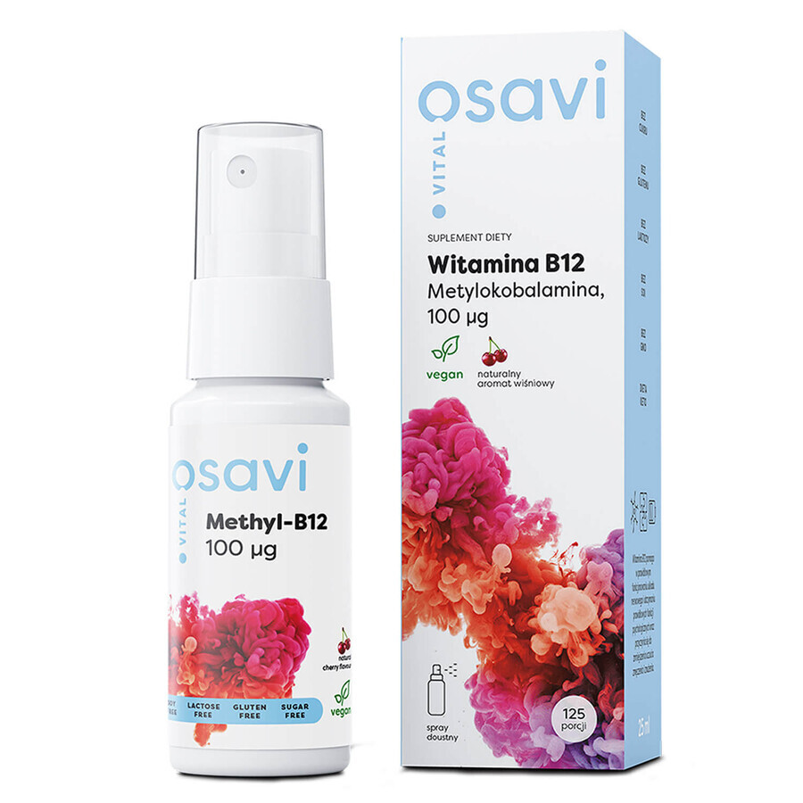 Osavi Vital Vitamina B12, metilcobalamina 100 µg, spray oral, sabor cereza, 25 ml