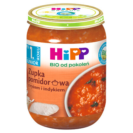 Soupe HiPP Bio, tomate avec riz et dinde, après 12 mois, 250 g