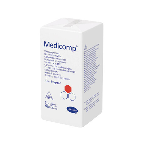 Medicomp, non sterile, compresse in tessuto non tessuto, 4 strati, 30 g/m2, 5 cm x 5 cm, 100 pezzi