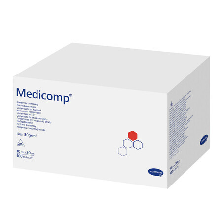 Comprese medicomp, nesterile, nețesute, 4 straturi, 30 g/m2, 10 cm x 20 cm, 100 bucăți