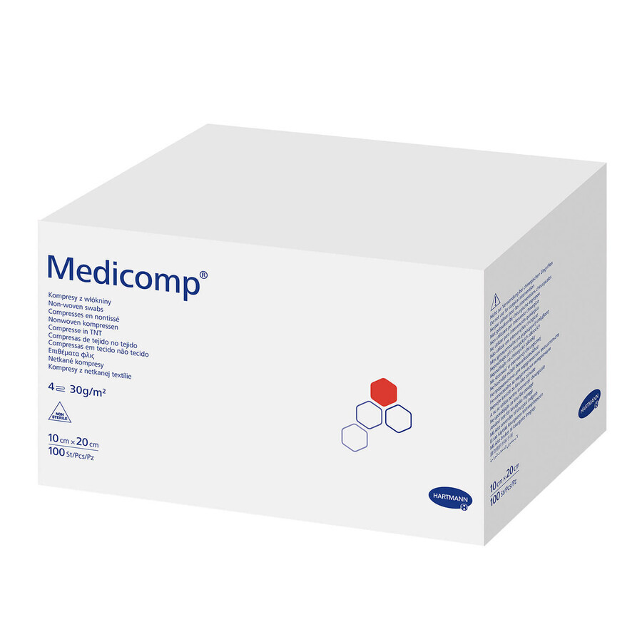 Comprese medicomp, nesterile, nețesute, 4 straturi, 30 g/m2, 10 cm x 20 cm, 100 bucăți