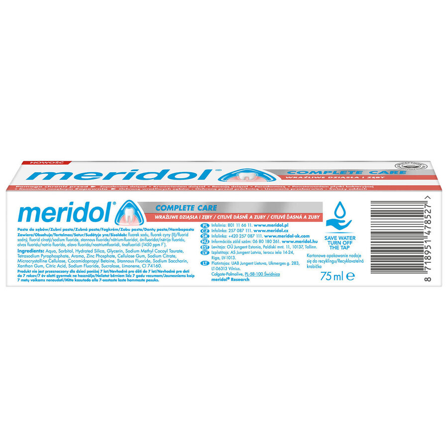 Meridol Complete Care, dentifricio per gengive e denti sensibili, 75 ml