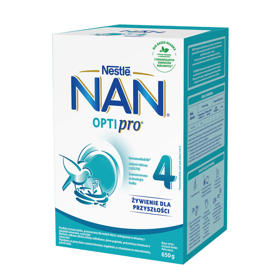 Nestle NAN Optipro 4, Leche de fórmula Junior para niños a partir de 2 años, 650 g