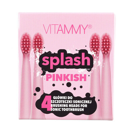 Vitammy Splash, punte per spazzolino sonico per bambini, rosa, da 8 anni, 4 pezzi