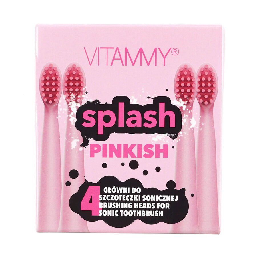 Vitammy Splash, punte per spazzolino sonico per bambini, rosa, da 8 anni, 4 pezzi