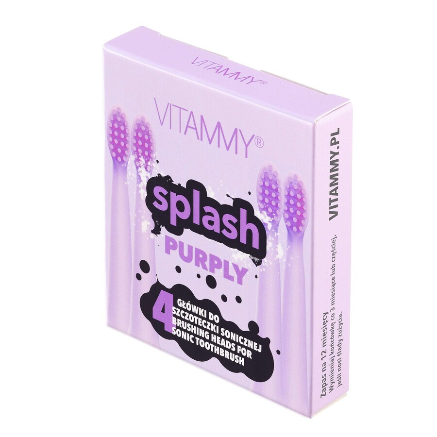 Vitammy Splash, sonische tandenborstel tips voor kinderen, paars, vanaf 8 jaar, 4 stuks